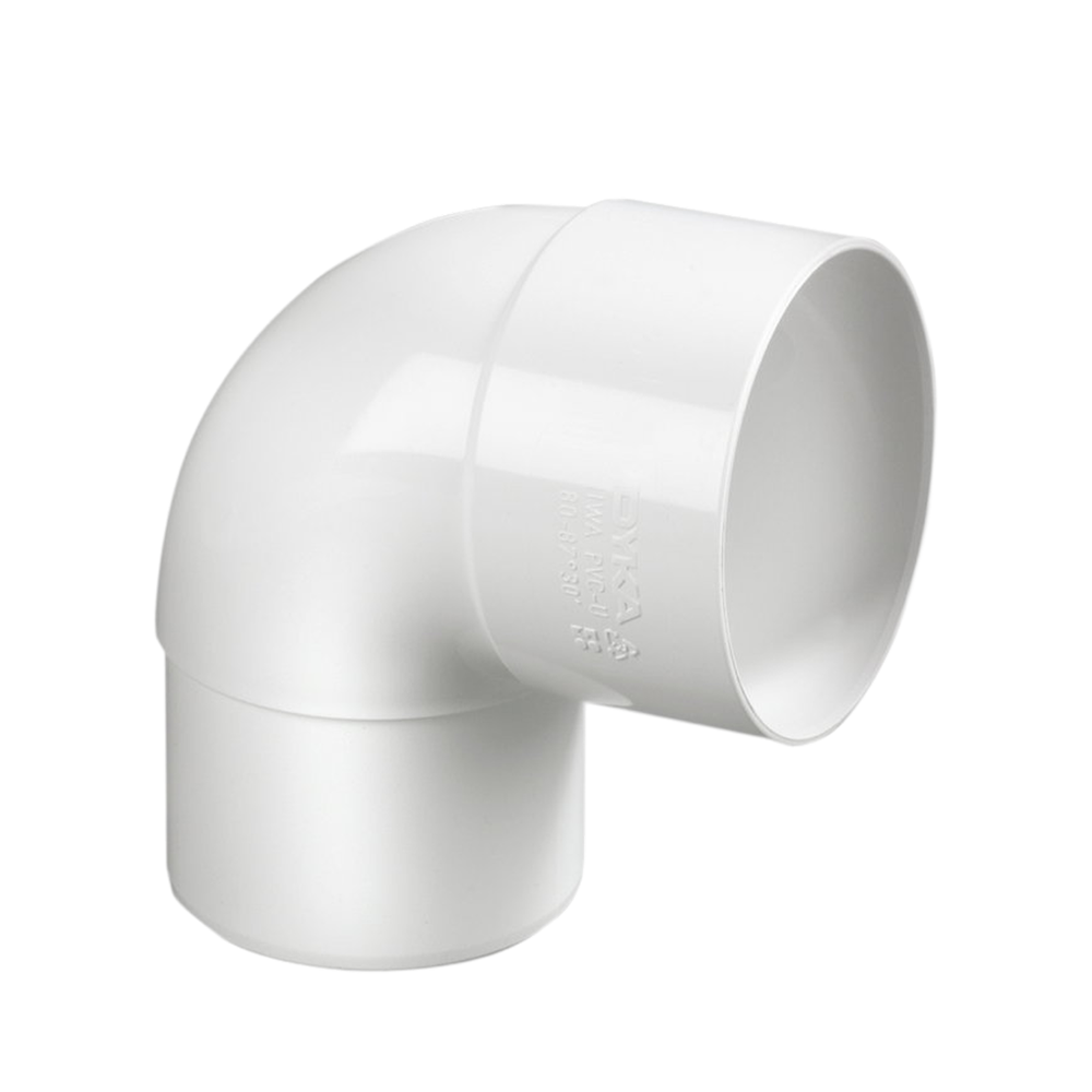 Dyka PVC HWA bocht 100mm, wit, 87.5° mof/verjongd spie