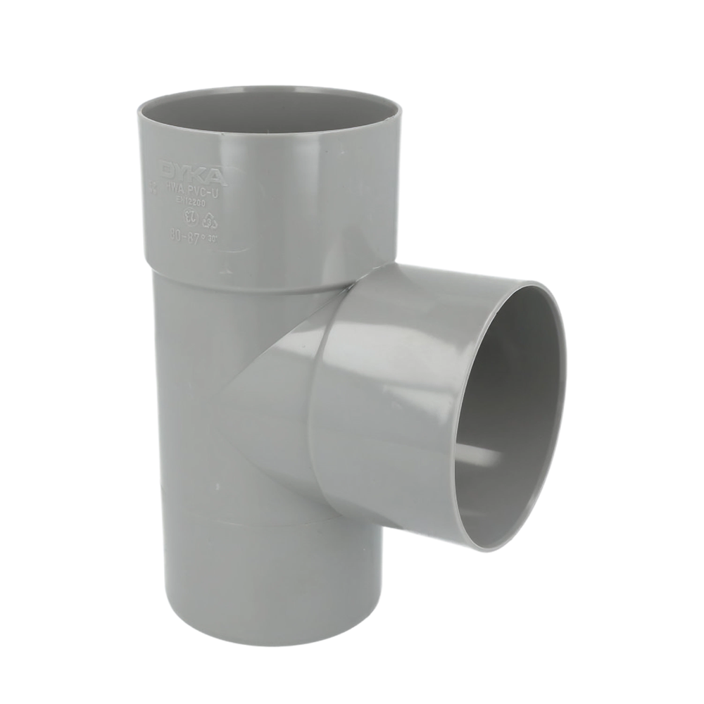 Dyka PVC HWA T-stuk 70mm, grijs, 87,5°, mof/spie