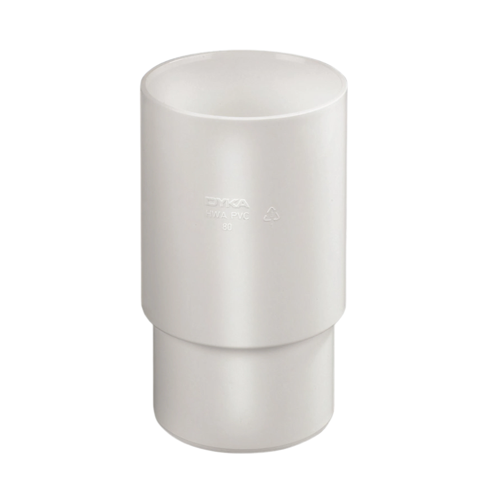 Dyka PVC HWA verlengde mof 80mm, wit, mof/verjongd spie