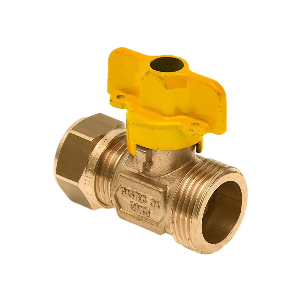 Gaskogelkraan 22 mm. knel x 3/4" buitendraad