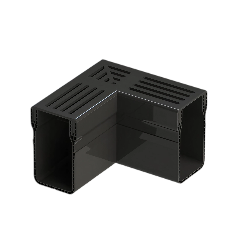 MW Drain 65/100 hoekstuk, Premium zwart alu. rooster