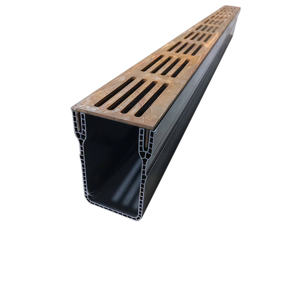 MW Drain 65/100 kunststof goot, CorTen staal rooster, L = 1m