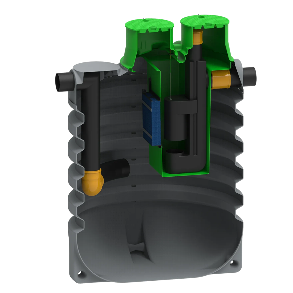 MW RoOil, PE OBAS 10.000L, 50,0 L/s, Ø2300x3400mm, 2x Ø315