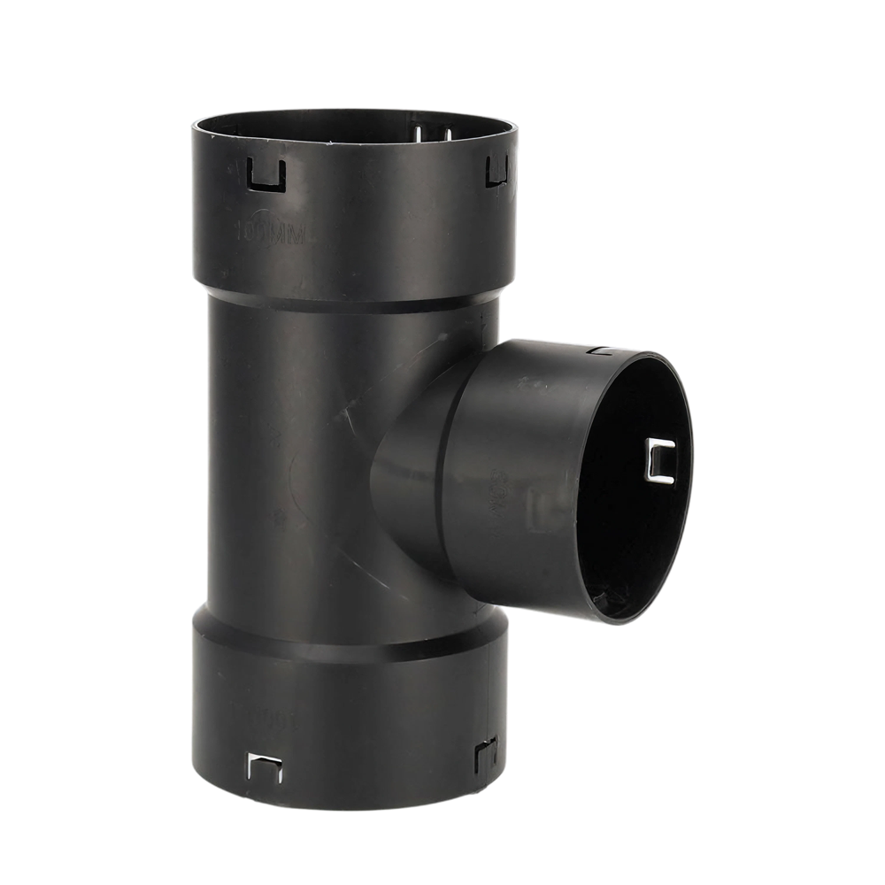 PP Verloop klik T-stuk, 100/80 mm, voor drainagebuis