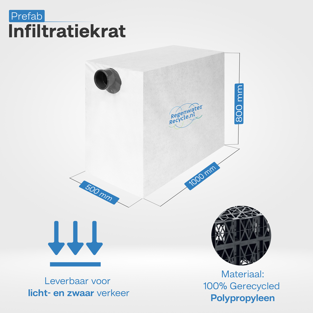 Prefab infiltratiekrat 400L, incl. aansl. 50x100x80 cm LBH
