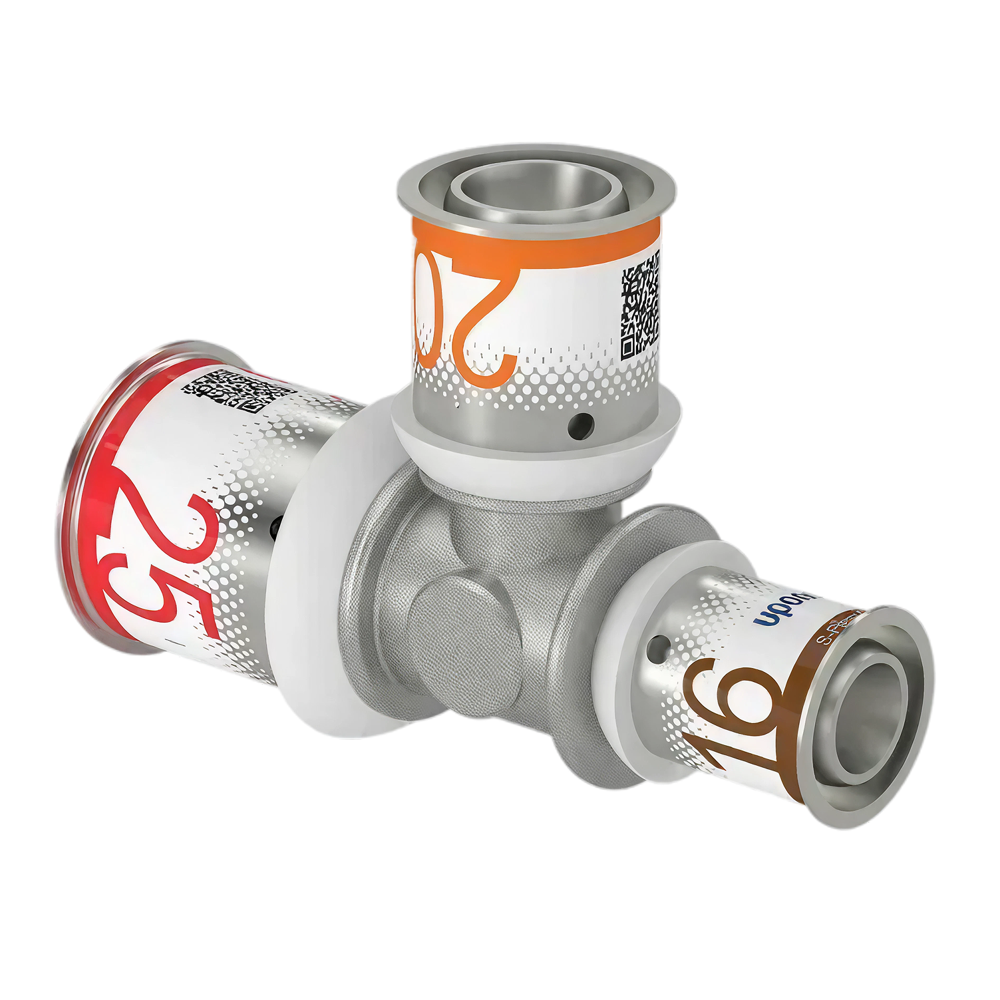 Uponor S-Press Plus pers T-stuk verlopend 25x20x16mm