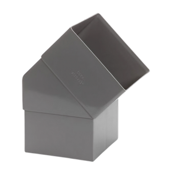 Dyka PVC HWA bocht 100mm, vierkant, grijs, 45° mof/spie