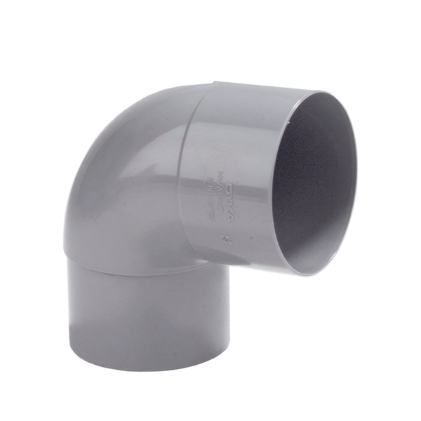 Dyka PVC HWA bocht 70mm, grijs, 90° mof/verjongd spie