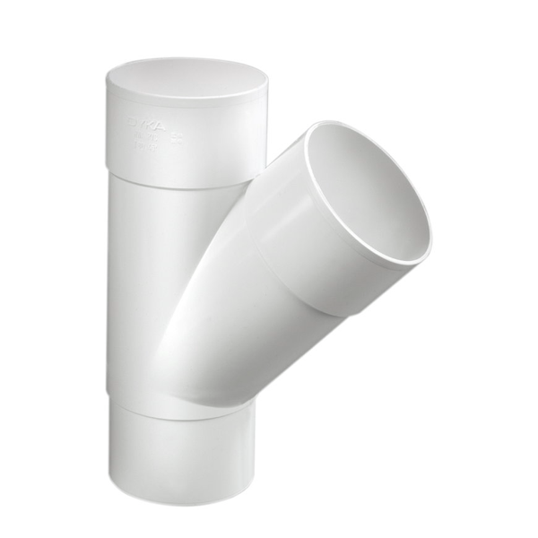 Dyka PVC HWA T-stuk 100mm, wit, 45°, mof/verjongd spie