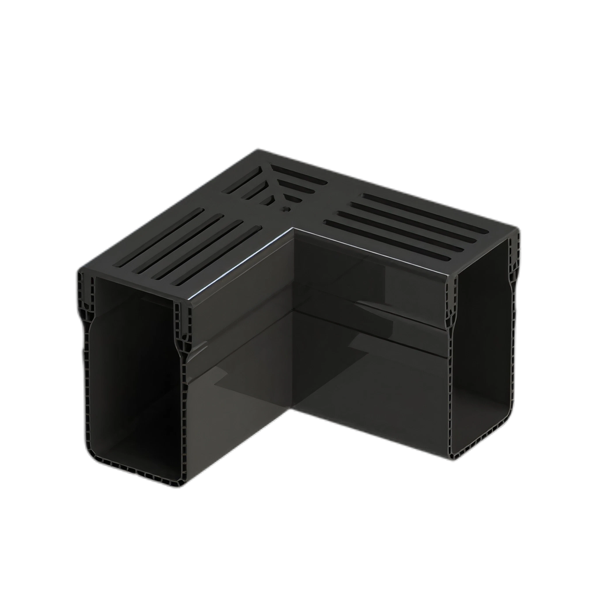 MW Drain 65/100 hoekstuk, Premium zwart alu. rooster