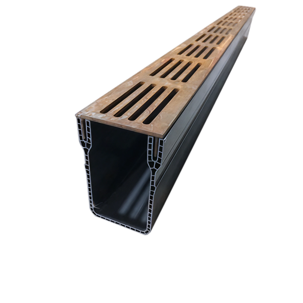 MW Drain 65/100 kunststof goot, CorTen staal rooster, L = 1m