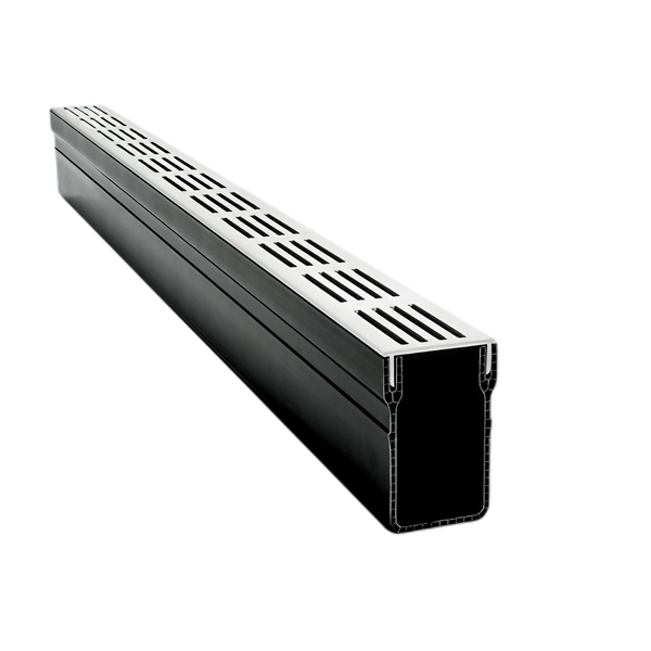 MW Drain 65/100 kunststof goot, grijs, alu. rooster, L = 1m