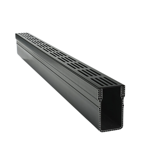 MW Drain 65/100 kunststof goot, zwart alu. rooster, L = 1m