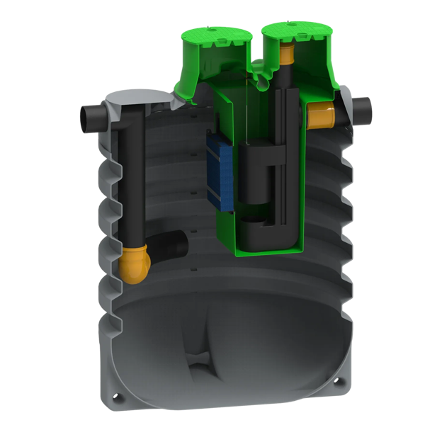 MW RoOil, PE OBAS 10.000L, 50,0 L/s, Ø2300x3400mm, 2x Ø315