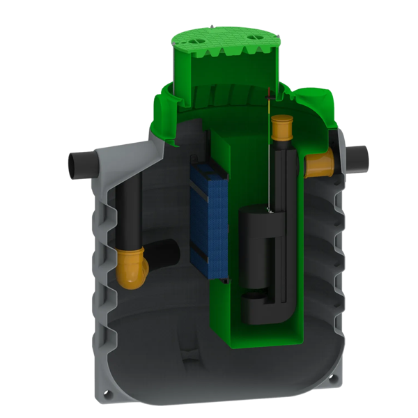 MW RoOil, PE OBAS 2350L, 10,0 L/s, Ø1500x2150mm, 2x Ø160mm