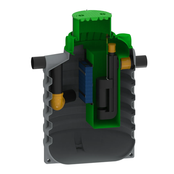 MW RoOil, PE OBAS 2700L, 15,0 L/s, Ø1500x2400mm, 2x Ø200mm