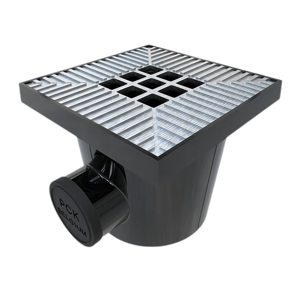 MW Schrobput grijs alu. deksel, 200x200, uitloop 75/110