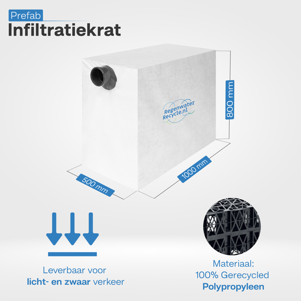 Prefab infiltratiekrat 400L, incl. aansl. 50x100x80 cm LBH