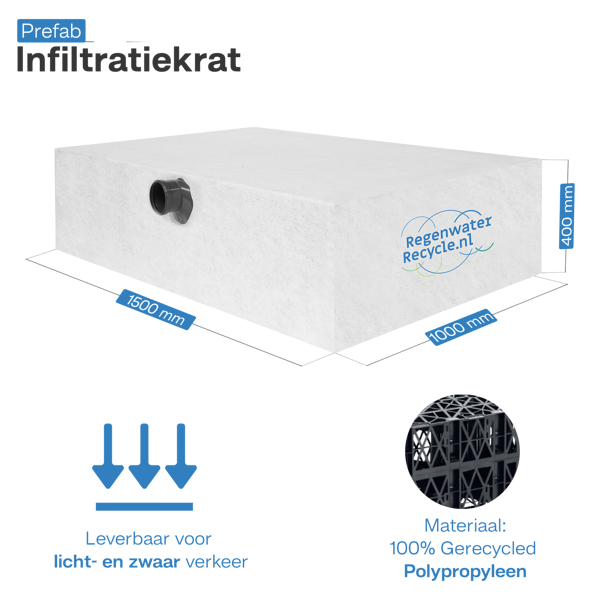 Prefab infiltratiekrat 600L, incl. aansl. 150x100x40 cm LBH