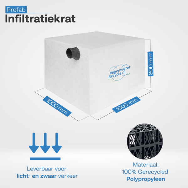 Prefab infiltratiekrat 800L, incl. aansl. 100x100x80 cm LBH