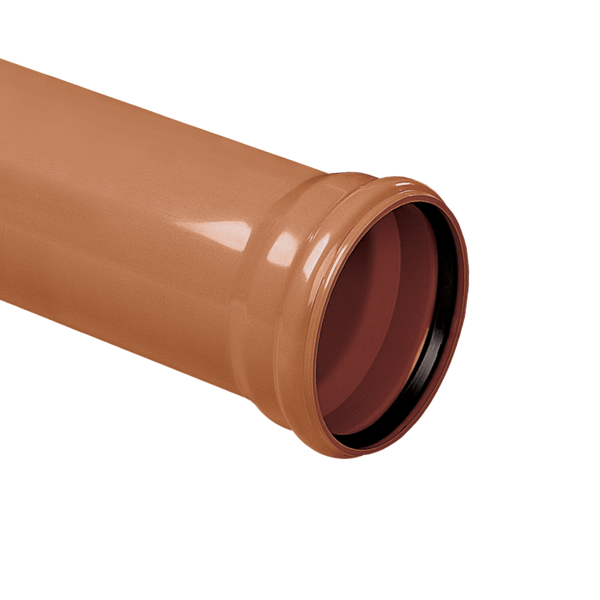 PVC buis 160 mm, r,bruin, SN8, manchet mof, L = 5 mtr