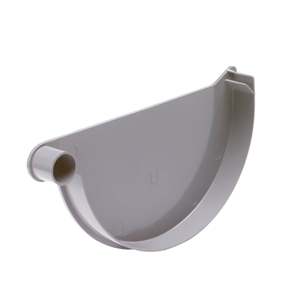 S-lon eindstuk voor mastgoot 150mm, Links, grijs, lijm