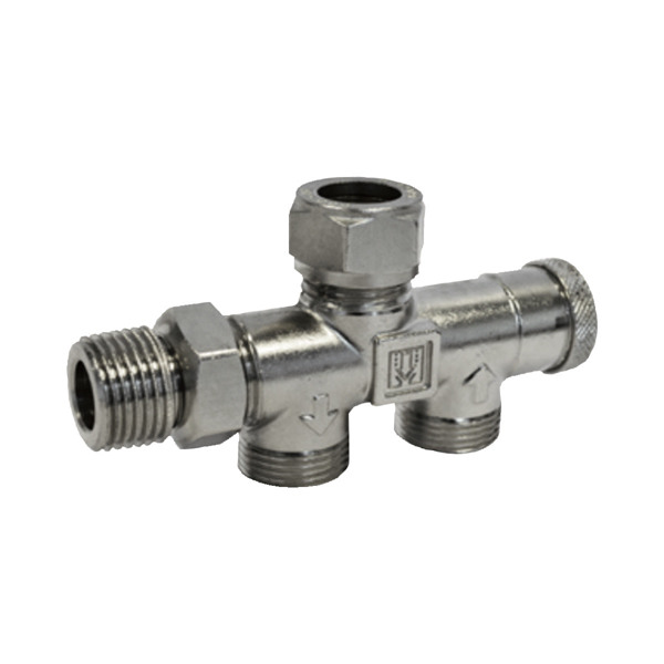 TECE 2-pijps H-blok, haaks, voor radiatoren, 1/2" bu.dr.