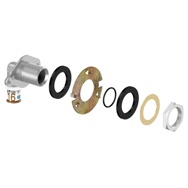 Uponor S-Press Plus Aqua pers wanddoorvoer haaks 16mmx1/2"bi